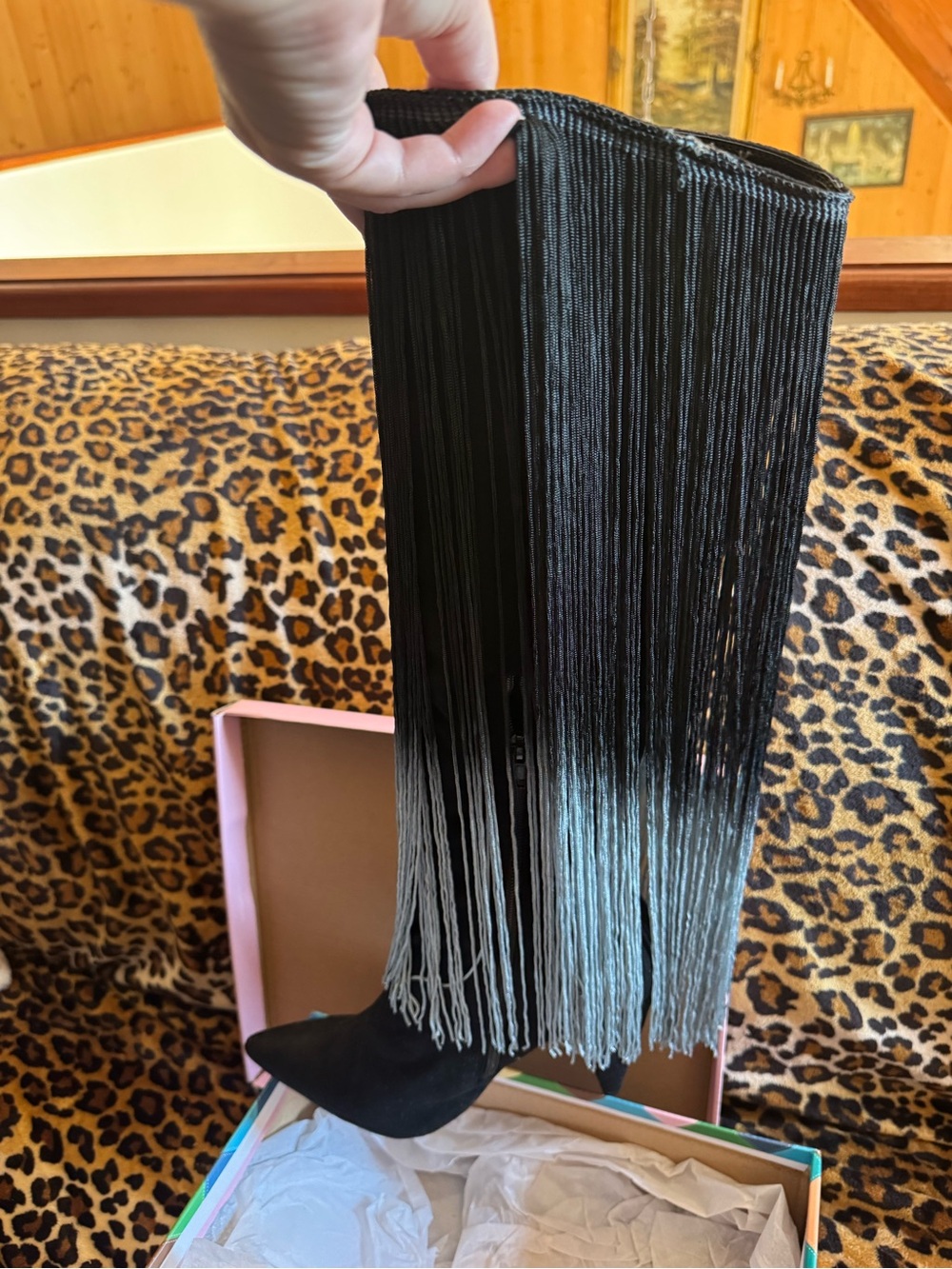 Shoe Republic LA Black Ombre Fringe Heeled Boots